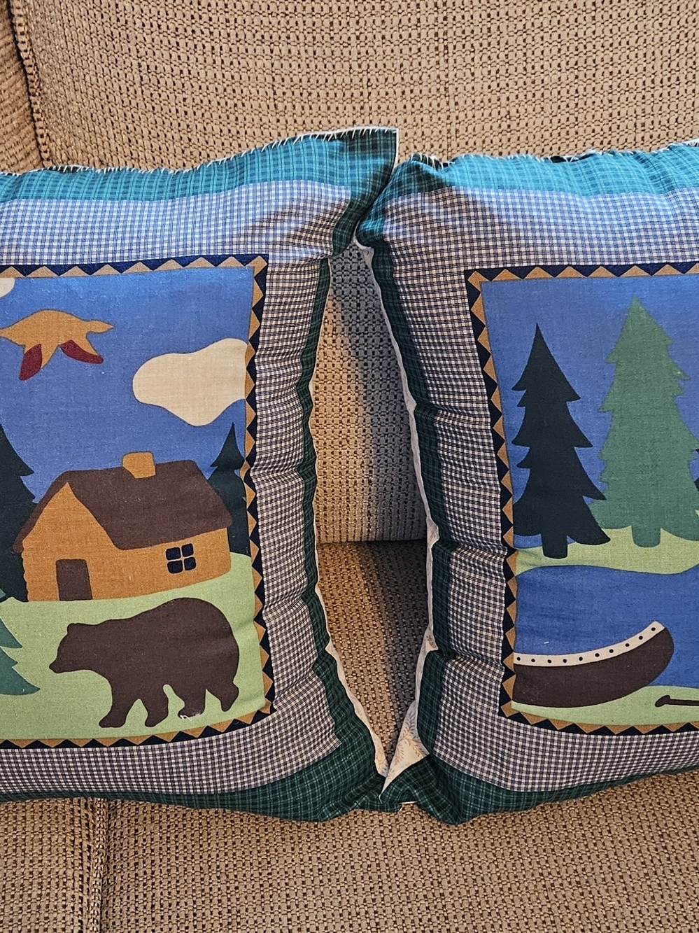 Rustic Cabin Print Throw Pillow Pair in Blue and Green